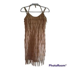 Wow Couture Gold Label Rivit Stud Fringe Halter Bodycon Bandage Dress